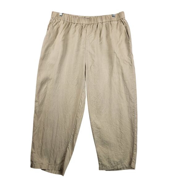 Quince 100% European Linen Pants Women’s SZ XL Beige Cropped Pockets - Picture 1 of 12